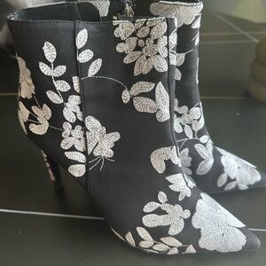 Zara Black and White Floral Heeled Boots
